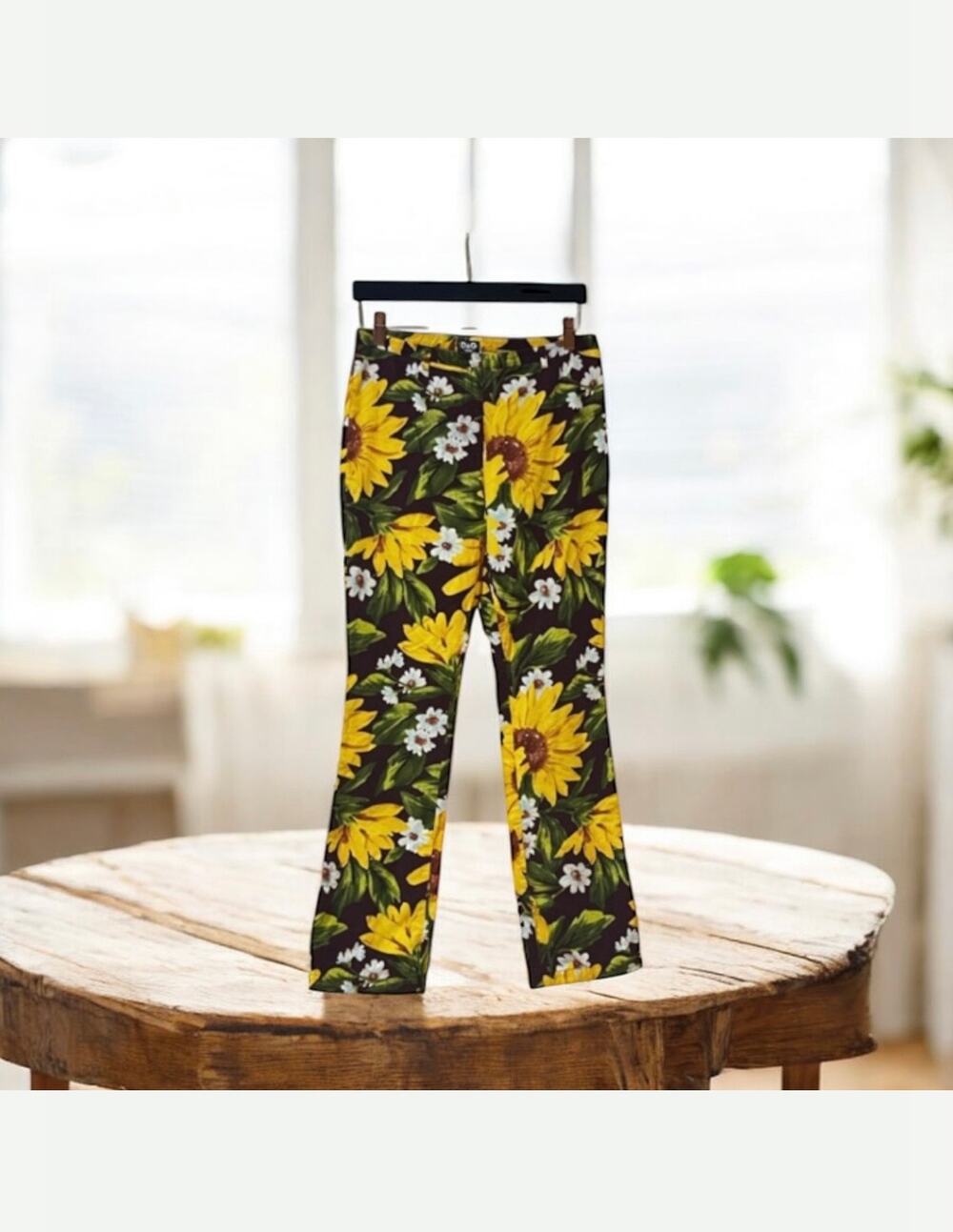 Dolce&Gabbana Brown Sunflowers Print Pants 30 Italy Medium in US Pants D&G